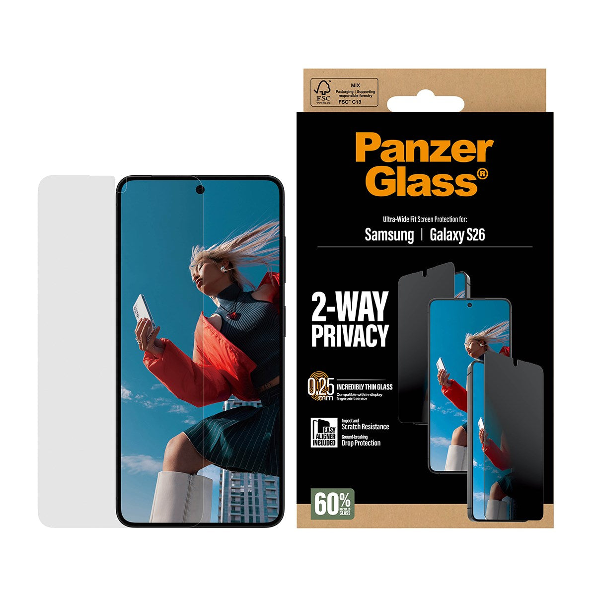 PanzerGlass® 2-Way Privacy Displayschutz Samsung Galaxy S26 | Ultra-Wide Fit m. EasyAligner